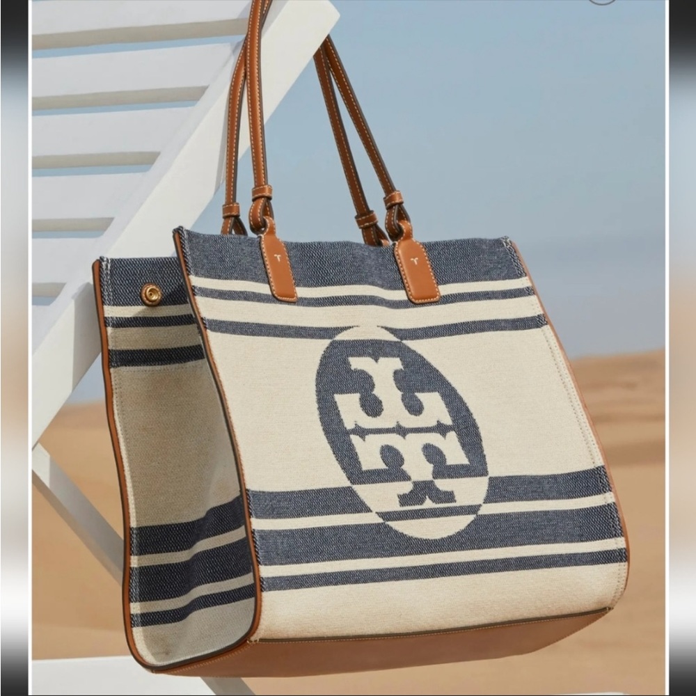 Tory Burch Ella Jacquard Stripe Tote Royal Navy